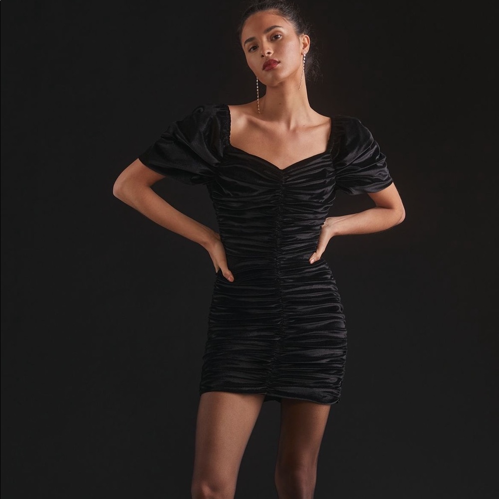 NWT Anthropologie Ruched Puff Sleeve Mini Dress - Picture 11 of 16